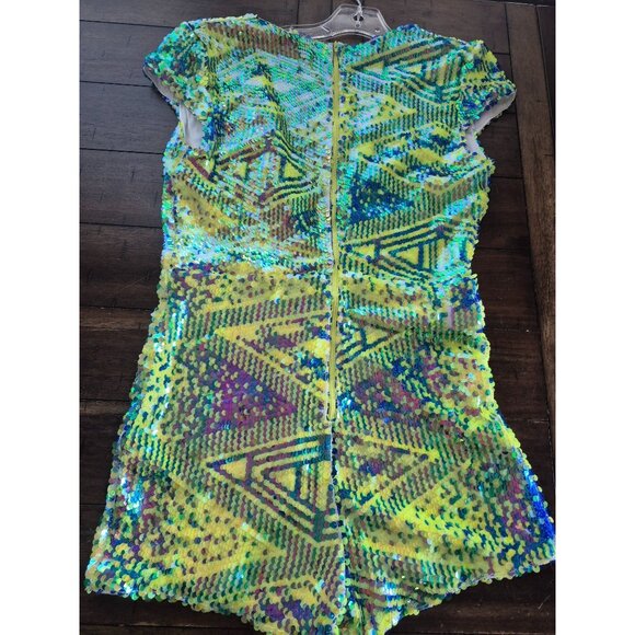 BanJUL Womens Neon Sequin Deep V Romper With Short Sleeves - Picture 2 of 5